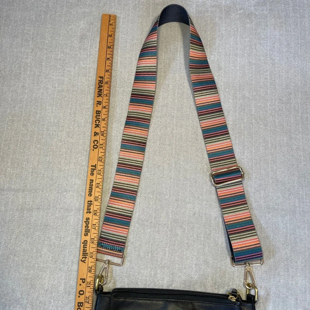 Great American Leatherworks Black Leather Crossbody Bag Boho Stripe Guitar Strap
